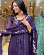 Matte Purple  Cotton Embroidered  Kurta Pant & Dupatta Set