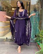 Matte Purple  Cotton Embroidered  Kurta Pant & Dupatta Set