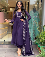 Matte Purple  Cotton Embroidered  Kurta Pant & Dupatta Set