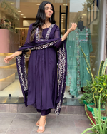 Matte Purple  Cotton Embroidered  Kurta Pant & Dupatta Set