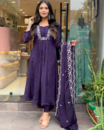 Matte Purple  Cotton Embroidered  Kurta Pant & Dupatta Set