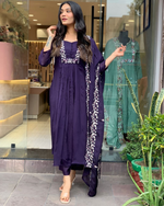 Matte Purple  Cotton Embroidered  Kurta Pant & Dupatta Set