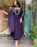 Matte Purple  Cotton Embroidered  Kurta Pant & Dupatta Set