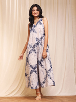 Taj Cotton Tie Dye Printed Midi Dress With Pockets