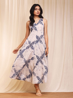 Taj Cotton Tie Dye Printed Midi Dress With Pockets