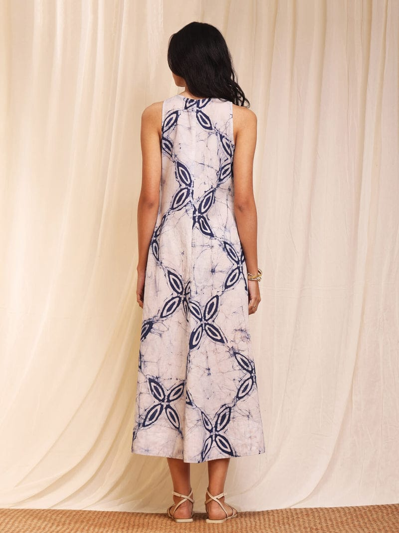 Taj Cotton Tie Dye Printed Midi Dress With Pockets