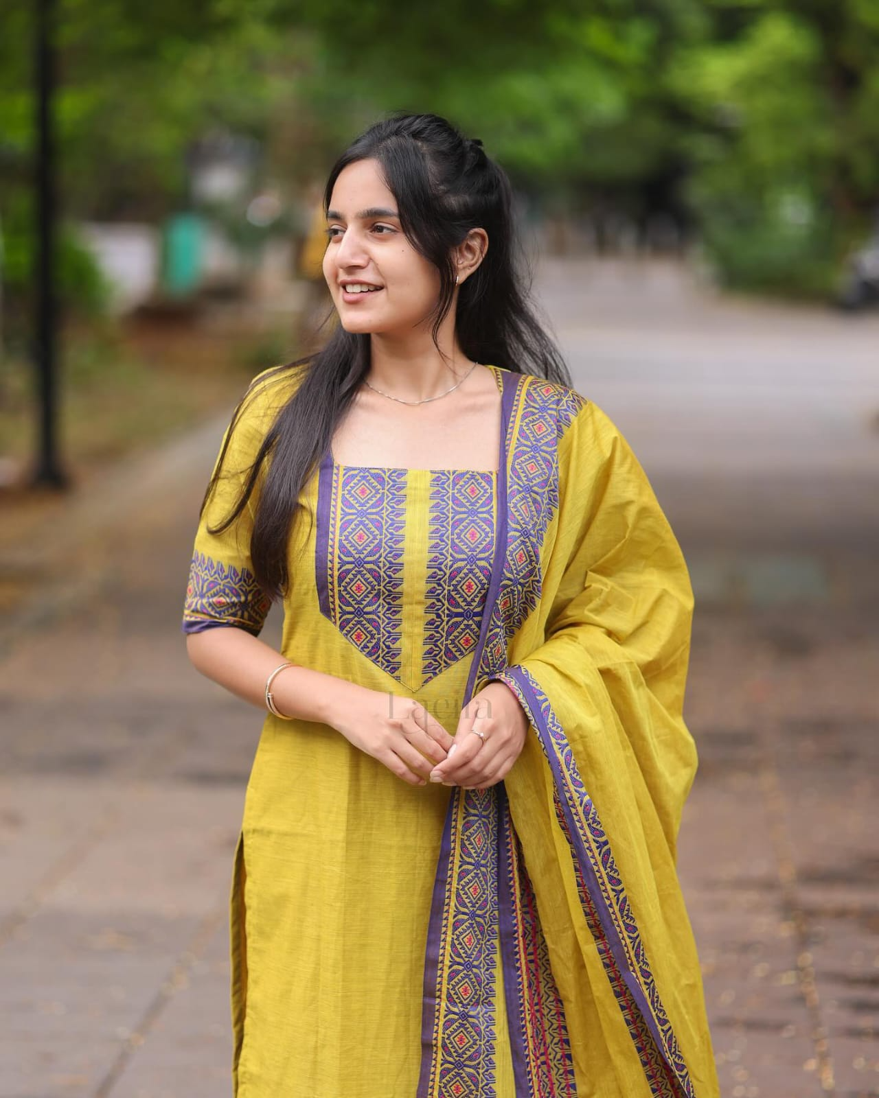 Kanchi Cotton Kurta Pant & Dupatta With Jacquard  Weaving