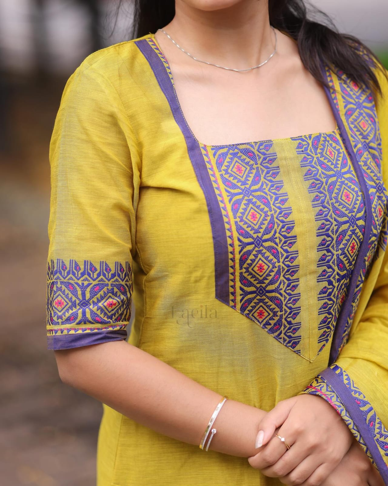 Kanchi Cotton Kurta Pant & Dupatta With Jacquard  Weaving