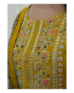 Rayon Mustard Adda Embroidered Kurta Pant With Mulmul Dupatta
