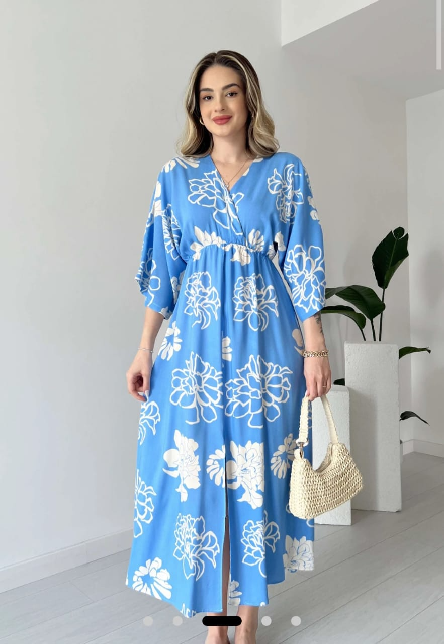 Cotton Printed Maxi Dress With Slit At Front