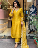 Beautiful Banana Silk Embroidered Straight Kurti Pant With Dupatta