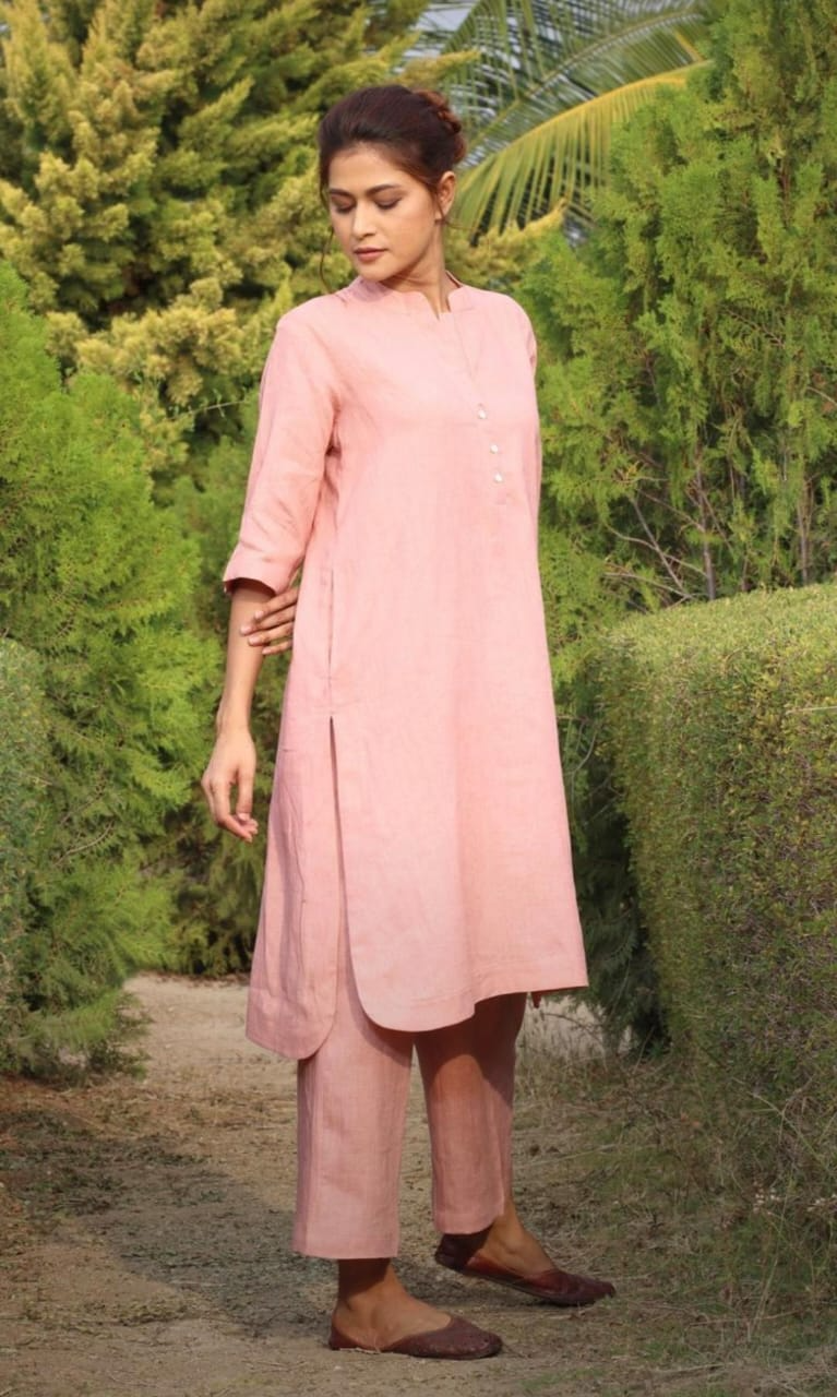 Pastel Colored Solid Aline Kurti With Palazzo