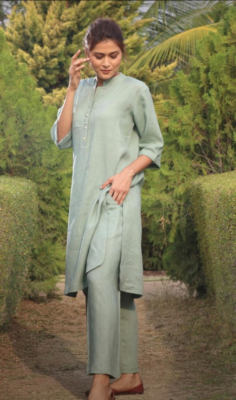 Pastel Colored Solid Aline Kurti With Palazzo