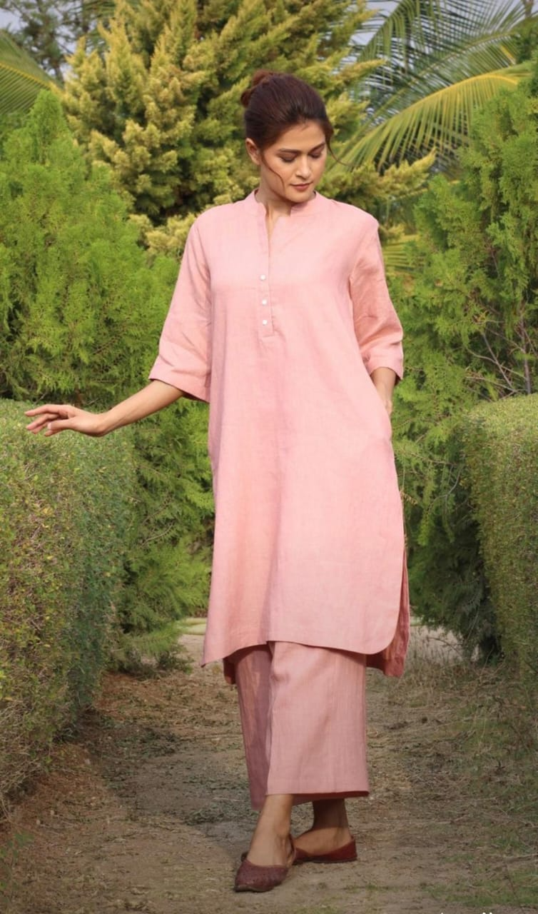 Pastel Colored Solid Aline Kurti With Palazzo