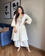 Cotton Lined Blend Embroidered A-line Kurta With Plazzo