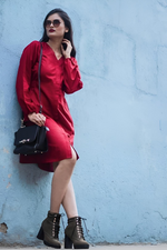 Hot Red Solid Cotton Mini Dress