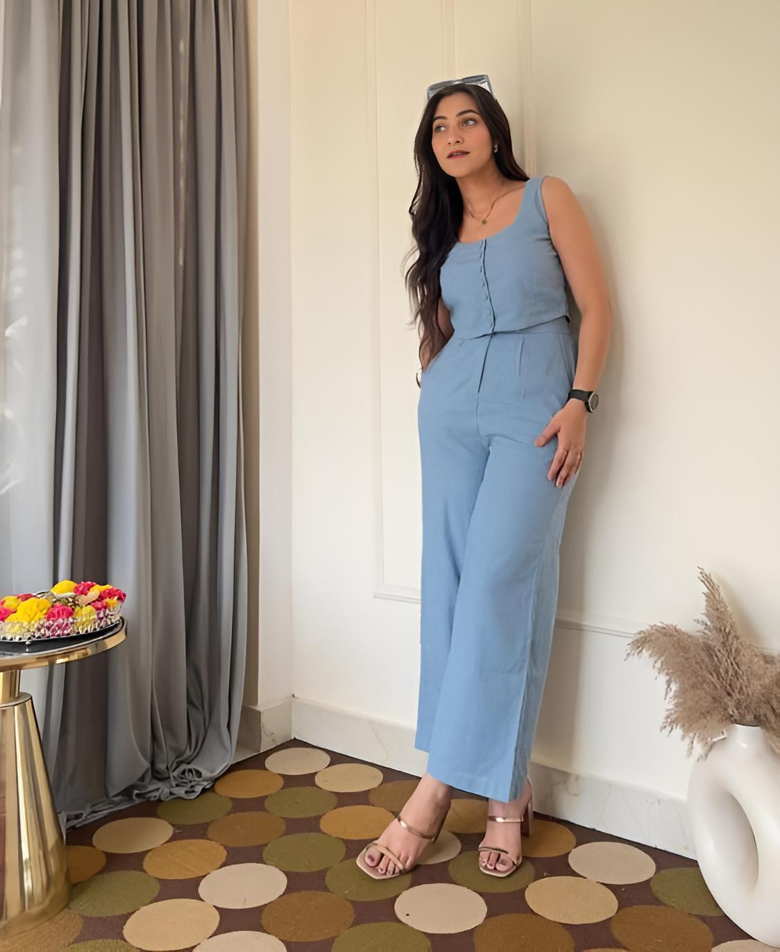 Sky Blue Slub Cotton Co-Ord Set