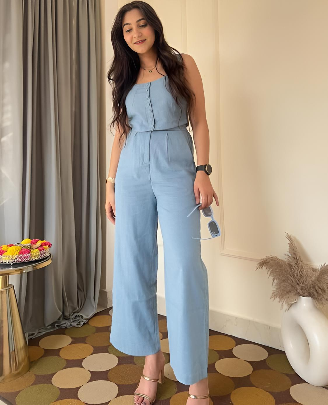 Sky Blue Slub Cotton Co-Ord Set