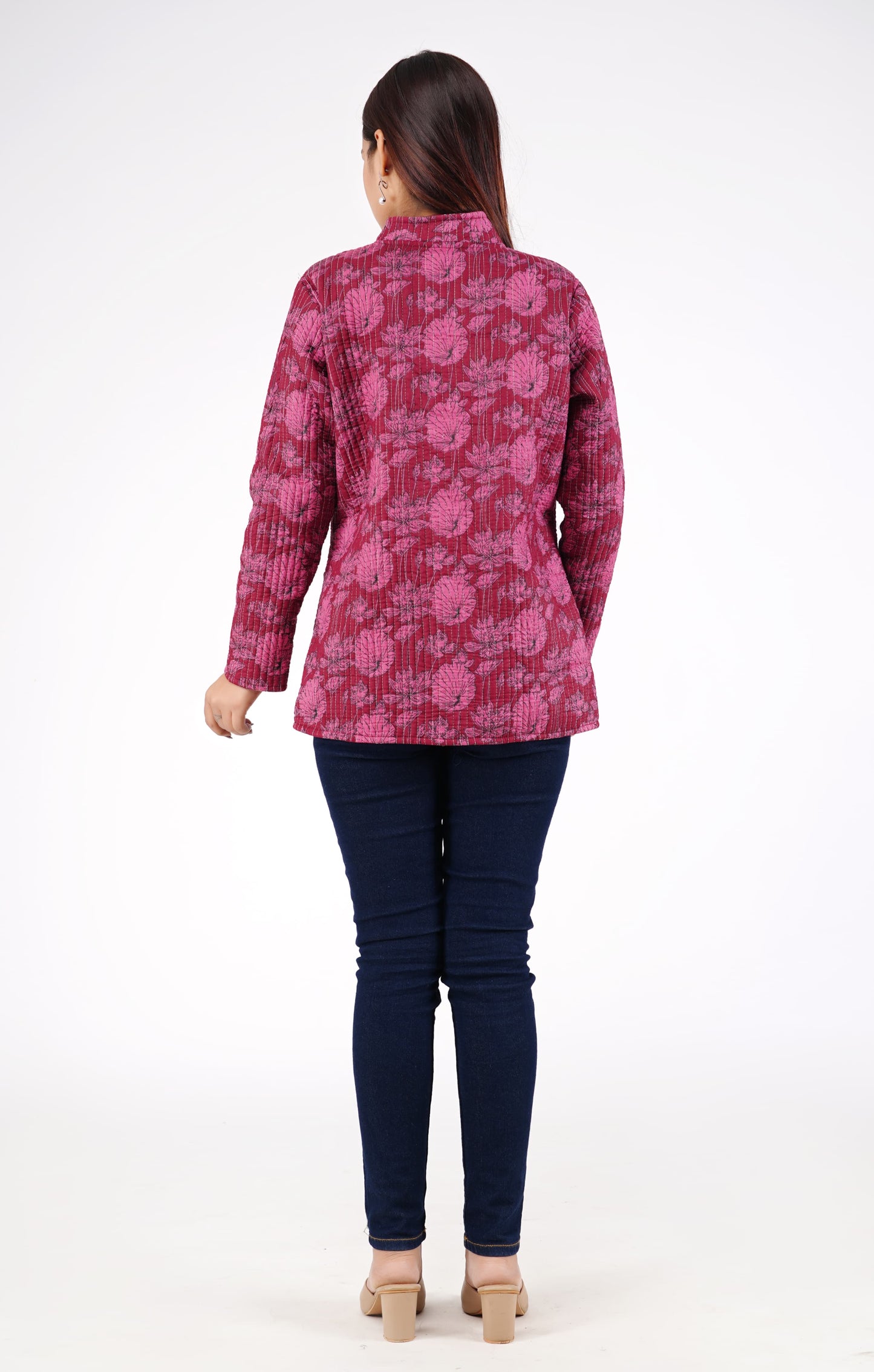 Pink Floral Quilted Reversible Jacket