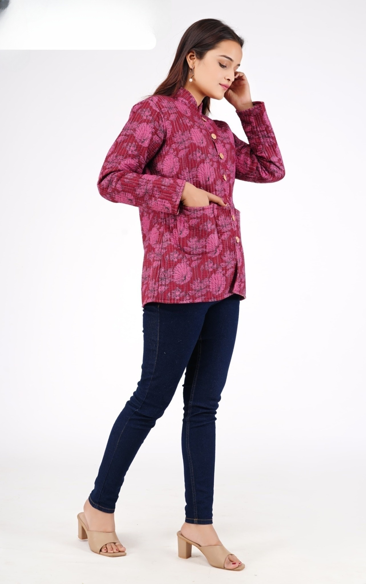 Pink Floral Quilted Reversible Jacket