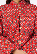 Red Printed Quilted Reversible Jacket