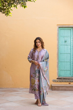 Tissue Embroidered  Kurti With Pant And Printed Dupatta