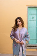 Tissue Embroidered  Kurti With Pant And Printed Dupatta