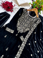 Viscose Velvet Embroidered Sequence Work Kurta Pant & Dupatta - Party Wear