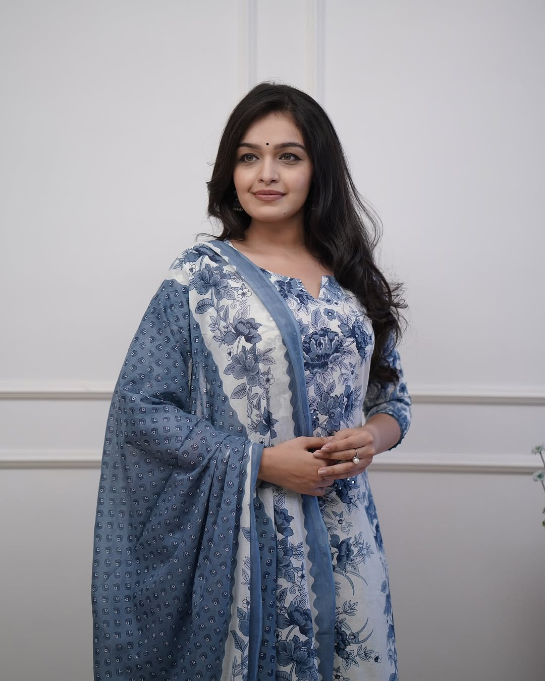 Floral Printed Straight Suit With Sequence Work