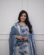 Floral Printed Straight Suit With Sequence Work