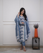 Floral Printed Straight Suit With Sequence Work