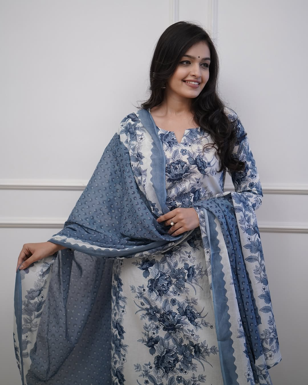 Floral Printed Straight Suit With Sequence Work