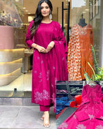 Pink Cotton Printed Pintex Kurta Pant & Dupatta