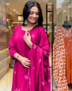Pink Cotton Printed Pintex Kurta Pant & Dupatta