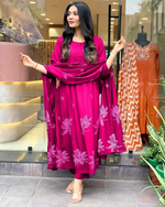 Pink Cotton Printed Pintex Kurta Pant & Dupatta