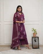 Cotton Printed Straight Kurti Plazzo With Dupatta