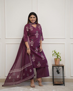 Cotton Printed Straight Kurti Plazzo With Dupatta