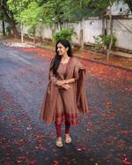 Brown Kanchi Cotton South Cultural Designed Kurta Pant & Dupatta With Jacquard Weaving