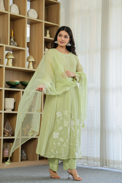Mul Chanderi Embroidered Anarkali Suit With Hand Work