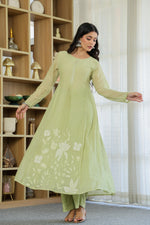 Mul Chanderi Embroidered Anarkali Suit With Hand Work