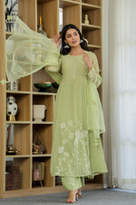 Mul Chanderi Embroidered Anarkali Suit With Hand Work