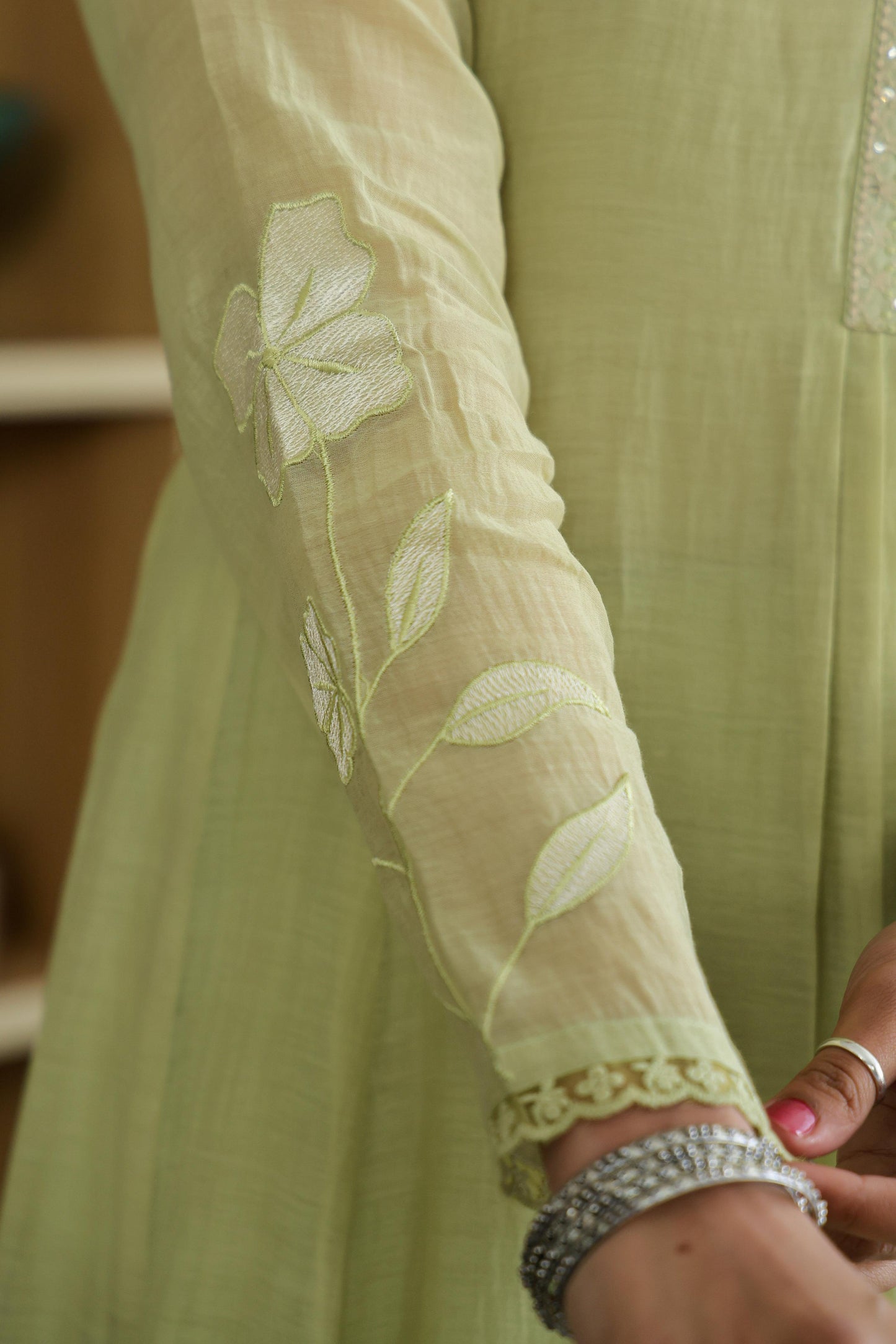 Mul Chanderi Embroidered Anarkali Suit With Hand Work