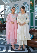 Pink Cotton Anarkali Suit With Mirror Work