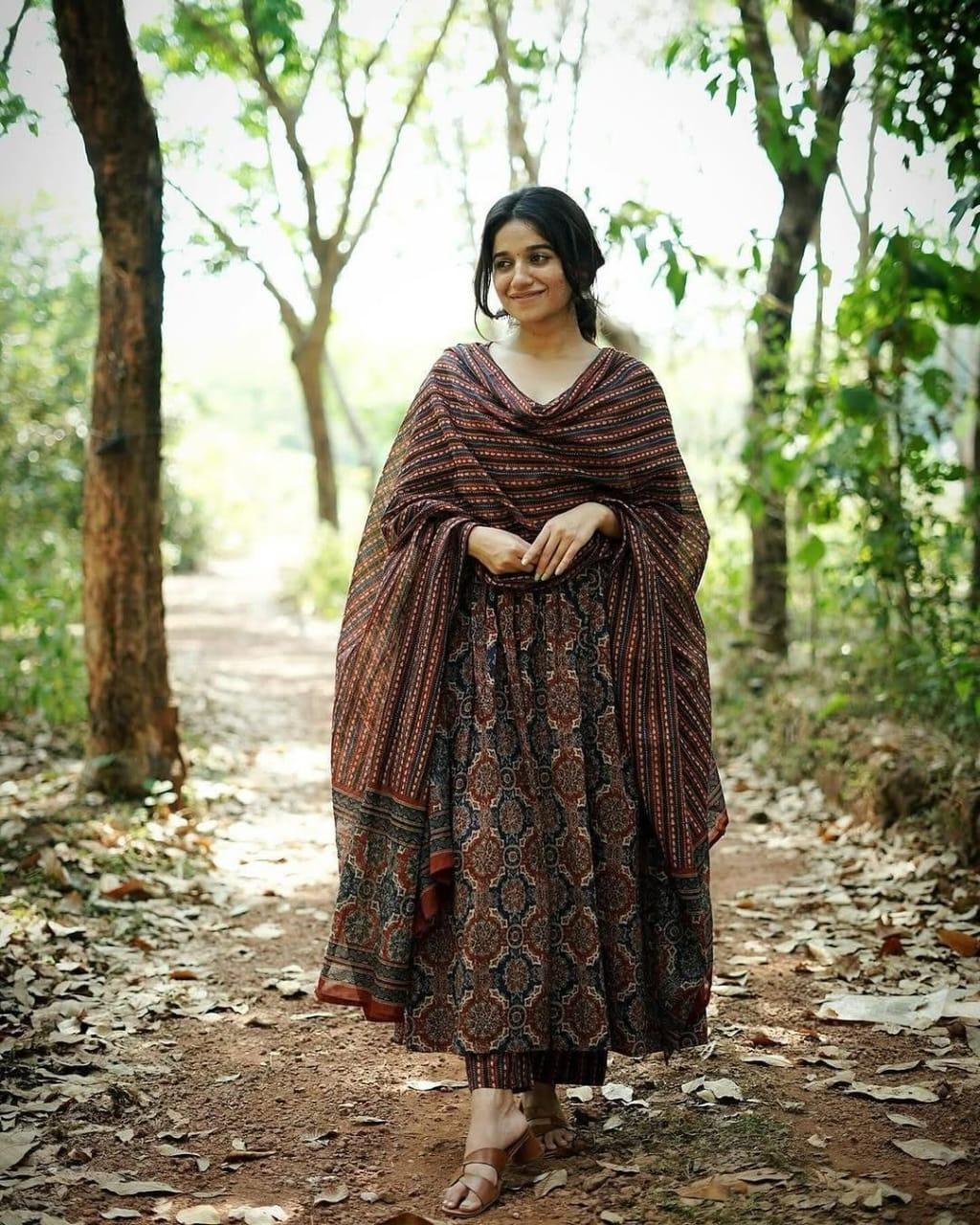 Cotton Ajrakh Aliya Cut Anarkali Suit