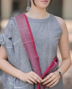 Grey Handloom A Line Kurti With Palazzo & Linen Dupatta