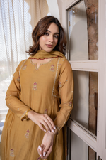 Mustard Mul Chanderi Embroidered Anarkali Suit