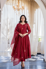 Red Mul Chanderi Embroidered Anarkali Suit