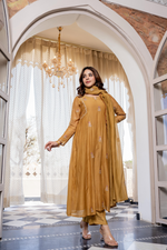 Mustard Mul Chanderi Embroidered Anarkali Suit