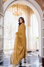 Mustard Mul Chanderi Embroidered Anarkali Suit