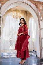 Red Mul Chanderi Embroidered Anarkali Suit